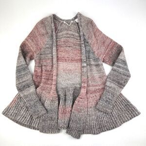 KNITTED & KNOTTED Anthropologie Cardigan Open Waterfall Mohair Wool Ombre Gray S
